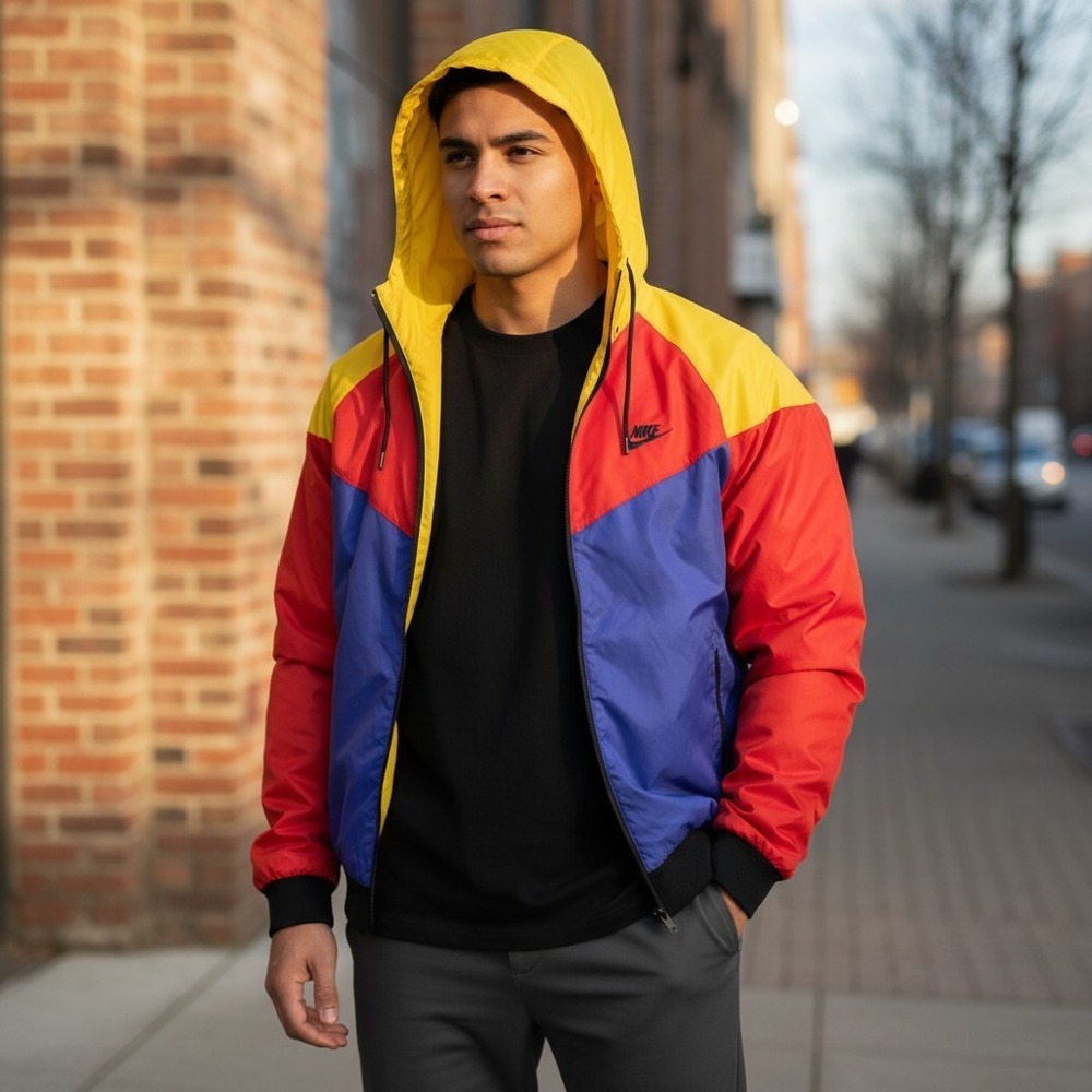 Nike Windrunner Jacket Mens Medium Colorblock Red Blue Yellow Windbreaker AR2191